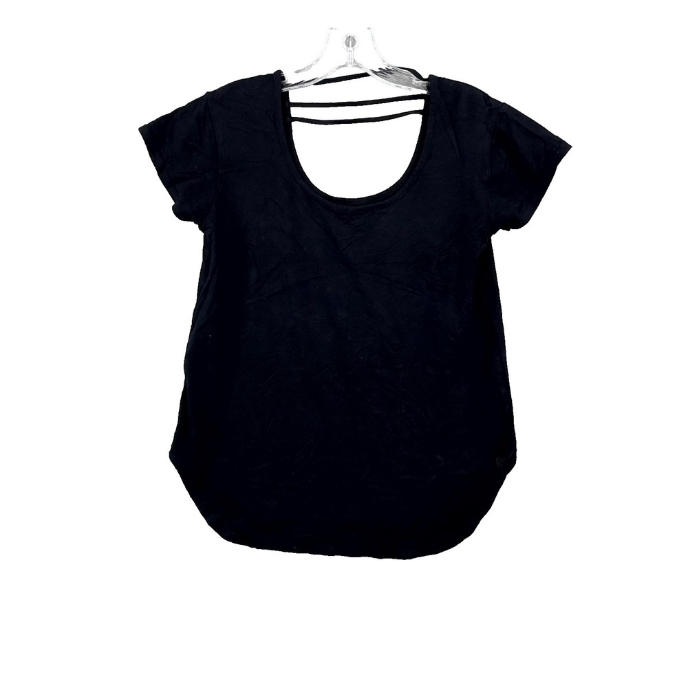 KAVU Cozumel Blouse Top Womens XS Black‎ Stretch Scoop Neck Back Strap Detail